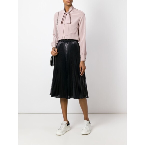 New NWT Womens Italy XS Designer Silk Blouse Top Gray Purple Golden Goose Bow - Picture 2 of 11